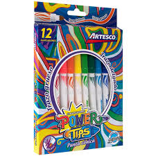 Marcador punta bicelado  Artesco  power tips de 12 colores