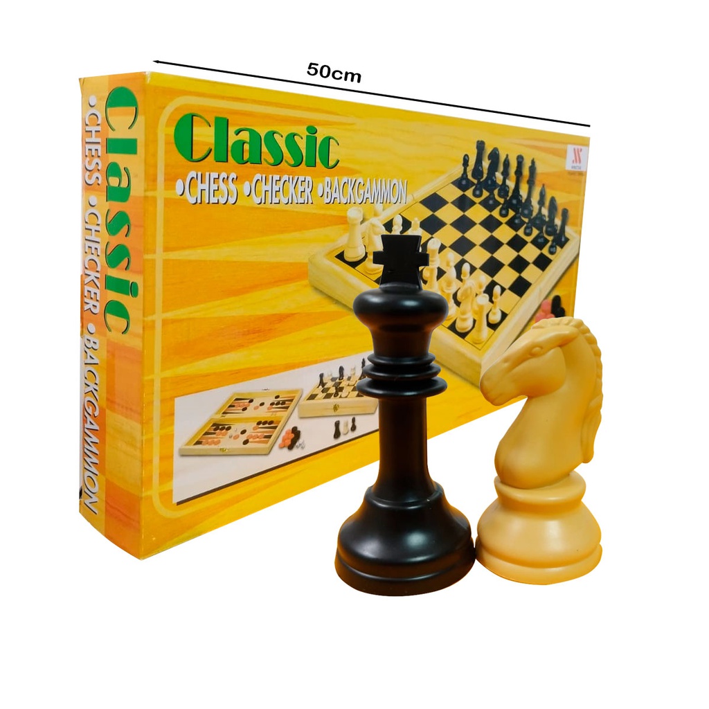 Ajedrez checkers y backgammon PLASTICO GINGANTE (3in 1) 50x50cm