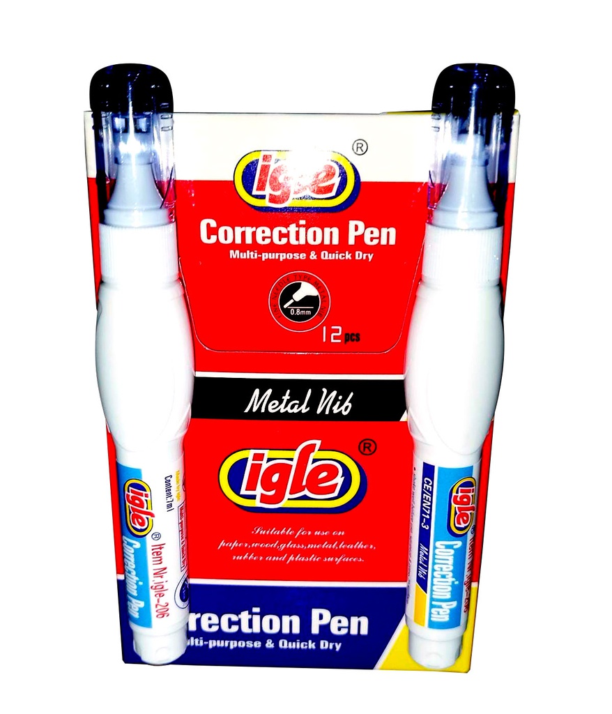 Corrector liquido tipo boligrafo punta metal nib de Igle de 7ml