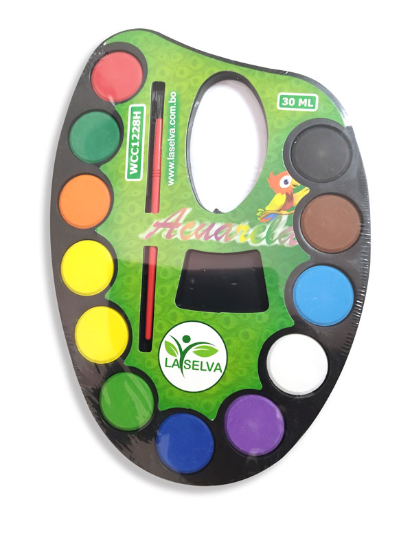 Acuarelas escolares tipo paleta economico 12 colores