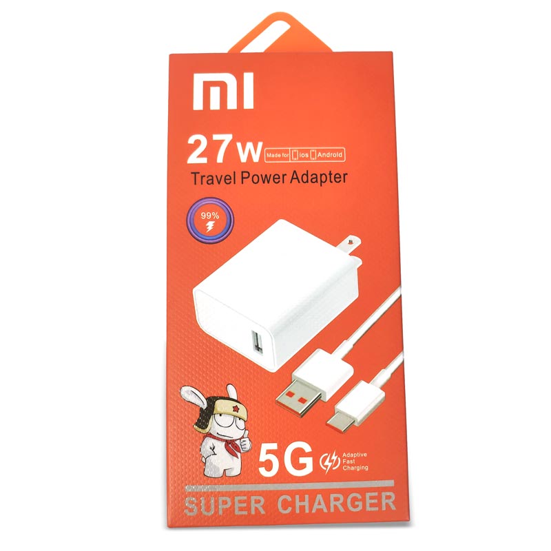 Cargador super rapido 27w, 12.1A cable tipo C cajita naranja, MI Xiaomi