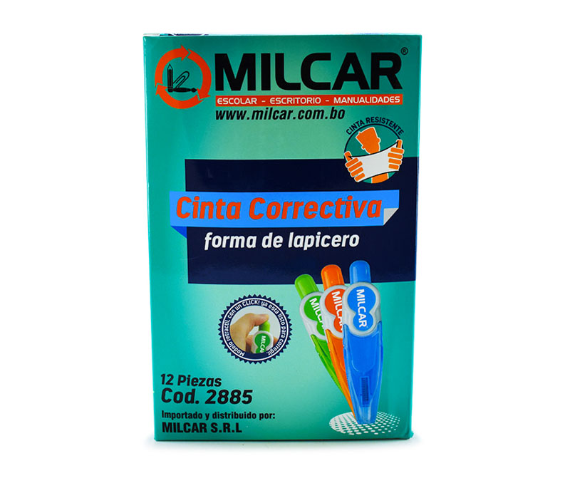 Corrector en cinta tipo lapicero Milcar 12pcs