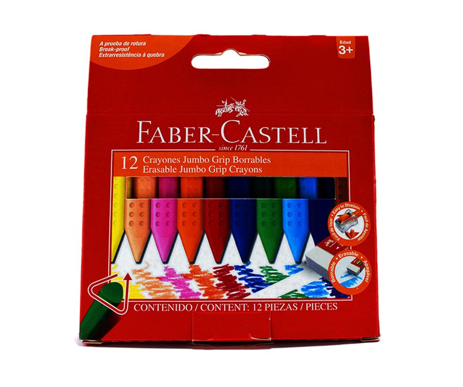 Crayon Jumbo Faber Castell Grip Borrables 12 colores