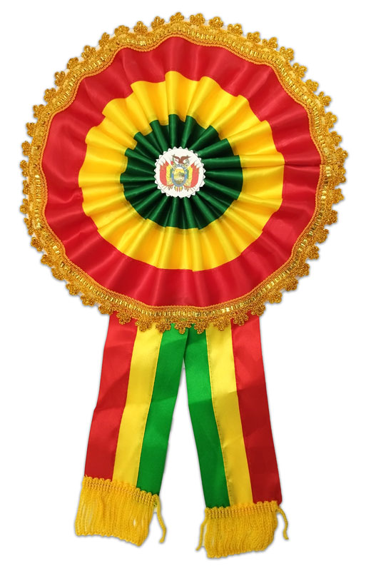 Escarapela Tricolor borde con grecas dorado DIAMETRO de 28CM