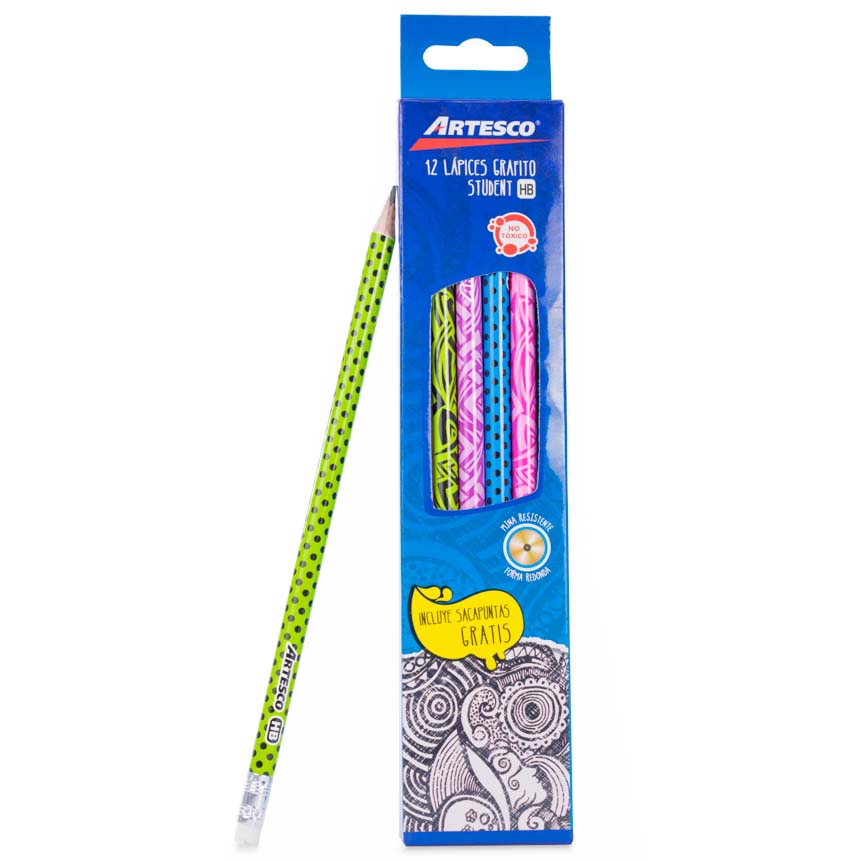 Lapiz negro grafito Student HB Artesco 12pcs