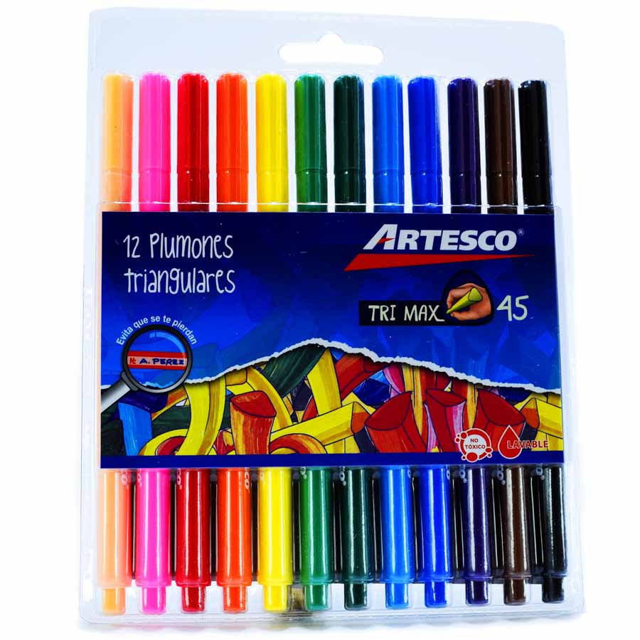 Marcador Artesco triangular Tri Max45 12colores