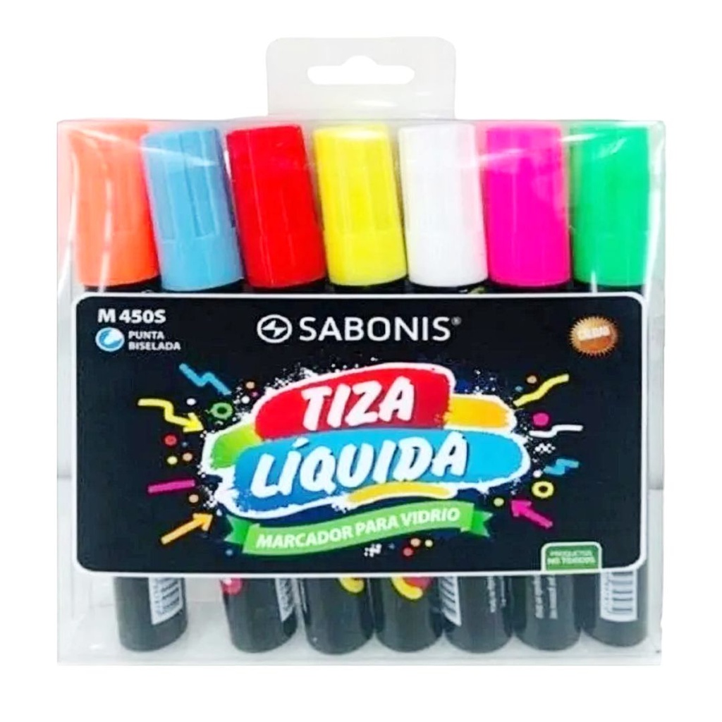 Marcador Para Vidrio Tiza Liquida SABONIS de 7 Pcs.