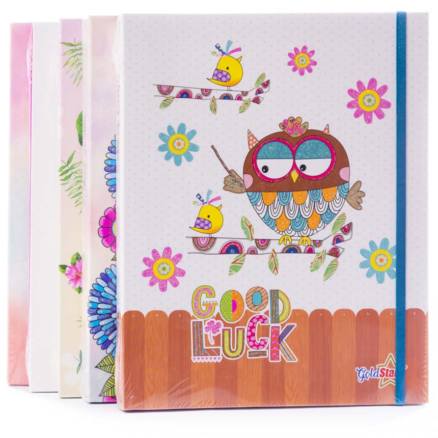Cuaderno anillado 6 separadores tapa dura GoldStar medio oficio, con liga 125H.