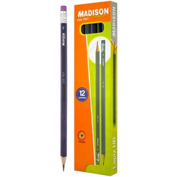 [7831] Lapiz Negro HB triangular Madison c/borrador 12 pcs.