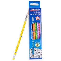 [16317003] Lapiz Negro con Tabla Multiplicar 2B Artesco 12pcs