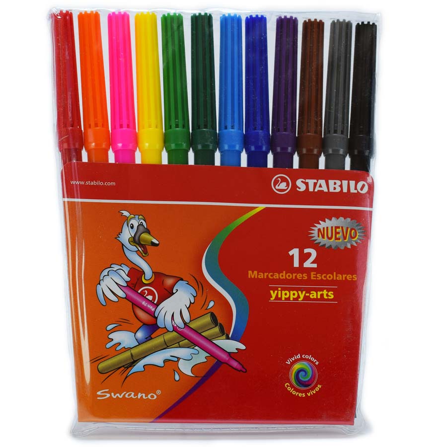 Marcador escolar stabilo yippy - 12 colores